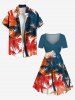 Plus Size Coconut Tree Print Hawaii Cinched Dress -  