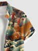 Plus Size Fish Sea Waves Leaf Print Buttons Pocket Hawaii Shirt For Men -  