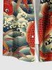 Plus Size Fish Sea Waves Leaf Print Buttons Pocket Hawaii Shirt For Men -  
