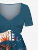 Plus Size Coconut Tree Print Hawaii Cinched Dress -  
