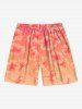 Plus Size Ombre Floral Print Hawaii Drawstring Beach Shorts For Men -  