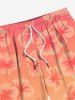 Plus Size Ombre Floral Print Hawaii Drawstring Beach Shorts For Men -  