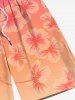 Plus Size Ombre Floral Print Hawaii Drawstring Beach Shorts For Men -  