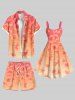 Plus Size Ombre Floral Print Hawaii Drawstring Beach Shorts For Men -  