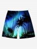 Plus Size Coconut Tree Ombre Aurora Galaxy Print Hawaii Drawstring Beach Shorts For Men -  