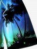 Plus Size Coconut Tree Ombre Aurora Galaxy Print Hawaii Drawstring Beach Shorts For Men -  