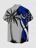 Plus Size Coconut Tree Octopus Colorblock Print Buttons Pocket Hawaii Shirt For Men -  