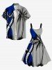 Robe à Bretelle Pieuvre Arbre Noix de Coco Imprimé en Blocs de Couleurs de Grande Taille - Gris Clair S