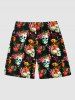 Plus Size Skulls Tropical Flowers Print Hawaii Beach Shorts For Men -  