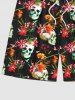 Plus Size Skulls Tropical Flowers Print Hawaii Beach Shorts For Men -  