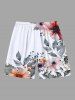 Plus Size Flowers Leaf Print Hawaii Beach Shorts For Men -  