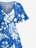 Plus Size Tropical Flowers Leaf Print Split Hawaii Midi Dress -  
