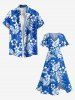 Plus Size Tropical Flowers Leaf Print Split Hawaii Midi Dress -  