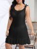 Plus Size Cut Out Panel Back Tied Semi-Sheer Ruffles Solid Beach Cover -  