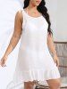 Plus Size Cut Out Panel Back Tied Semi-Sheer Ruffles Solid Beach Cover -  