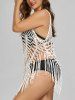 Plus Size Hollow Out Crochet Tassel Solid Beach Cover Up -  