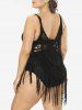 Plus Size Hollow Out Crochet Tassel Solid Beach Cover Up -  