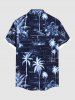Plus Size Coconut Tree Sea Print Hawaii Button Pocket Shirt For Men -  