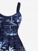 Robe Débardeur Hawaïen Ligne A Arbre Noix de Coco et Océan Imprimés de Grande Taille - Bleu S