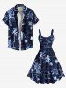 Robe Débardeur Hawaïen Ligne A Arbre Noix de Coco et Océan Imprimés de Grande Taille - Bleu S