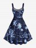 Robe Débardeur Hawaïen Ligne A Arbre Noix de Coco et Océan Imprimés de Grande Taille - Bleu 4X
