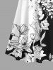 Plus Size Rose Flower Leaf Two Tone Print Hawaii Cold Shoulder Crisscross A Line Maxi Dress -  