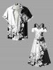 Plus Size Rose Flower Leaf Two Tone Print Hawaii Cold Shoulder Crisscross A Line Maxi Dress -  