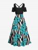Plus Size Floral Zebra Striped Print Hawaii Cold Shoulder Crisscross A Line Maxi Dress -  