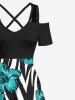 Plus Size Floral Zebra Striped Print Hawaii Cold Shoulder Crisscross A Line Maxi Dress -  