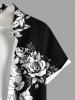 Plus Size Rose Flower Leaf Two Tone Print Hawaii Buttons Pocket Shirt For Men -  