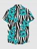 Plus Size Floral Zebra Striped Print Hawaii Button Pocket Shirt For Men -  