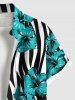 Plus Size Floral Zebra Striped Print Hawaii Button Pocket Shirt For Men -  