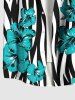 Plus Size Floral Zebra Striped Print Hawaii Button Pocket Shirt For Men -  