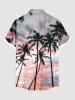 Plus Size Coconut Tree Cloud Ombre Dusk Print Hawaii Button Pocket Shirt For Men -  