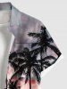 Plus Size Coconut Tree Cloud Ombre Dusk Print Hawaii Button Pocket Shirt For Men -  