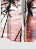 Plus Size Coconut Tree Cloud Ombre Dusk Print Hawaii Button Pocket Shirt For Men -  