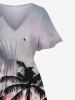 Plus Size Coconut Tree Cloud Ombre Dusk Print Hawaii Split Pocket A Line Midi Dress -  