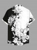 Plus Size Rose Flower Leaf Two Tone Print Hawaii Buttons Pocket Shirt For Men -  