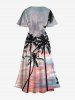 Plus Size Coconut Tree Cloud Ombre Dusk Print Hawaii Split Pocket A Line Midi Dress -  