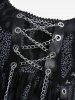 Plus Size Leopard Print Lace Trim Grommets Chains Lace-up Tank Top -  