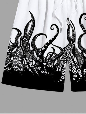 Octopus Two Tone Print Plus Size Matching Dress and Shirt For Couples