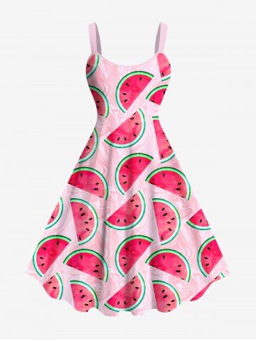 Plus Size Watermelon Print Hawaii Tank Dress - LIGHT PINK - 5X