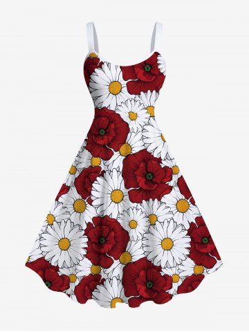Plus Size Daisy Flower Print Hawaii A Line Tank Dress