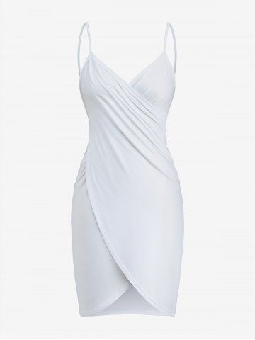 Plus Size Solid Wrap Beach Cover Up Dress - WHITE - 3X