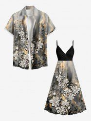 Costume de Plage Feuille Texturé Imprimé Grande Taille Assortis pour la Plage - Gris 