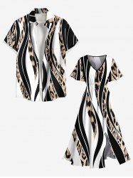 Leopard Curve Colorblock Print Plus Size Matching Hawaii Beach Outfit For Couples -  