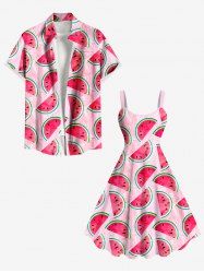 Watermelon Print Plus Size Matching Hawaii Beach Outfit For Couples -  