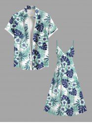 Tenue de Plage à Imprimé Feuilles Tropicales Grande-Taille pour Couples - Bleu clair 