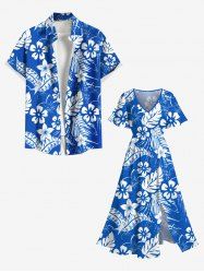 Tropical Flowers Leaf Print Plus Size Matching Hawaii Beach Outfit For Couples -  