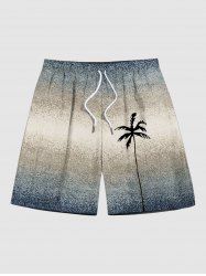 Short de Plage Hawaïen Ombré Arbre de Noix de Coco Imprimé de Grande Taille pour Homme - Gris 7XL
